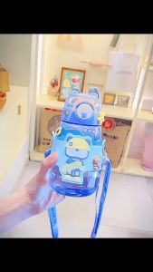 (Free Kotak Stiker 2D dan 3D) Botol Minum Anak Lucu Premium 600ML Dengan Sedotan dan Tali 1955