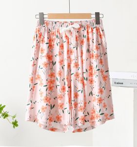 กางเกงนอนผ้าไหมคอตตอนบางเอวสูงสำหรับผู้หญิง กางเกงขาสั้นผ้าฝ้ายเทียม กางเกงขายาวหลวมๆ ใส่อยู่บ้านในฤดูร้อน กางเกงขายาวผู้ใหญ่ไซส์ใหญ่