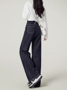 High Waist Straight Leg Denim Blue Womens Jeans Spring American Retro Loose Wide Leg Pants Trousers for Young Women