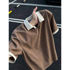 LIUBU | Lightweight Breathable Apricot-colored Imitation Linen Blend Short Sleeve Polo Shirt for Boys and Teens