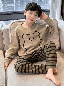 Boy Spring and Autumn Pajamas Kids Long Sleeves Waffle Medium and Large Childrens Set Little Boy Boy Student Homewear New