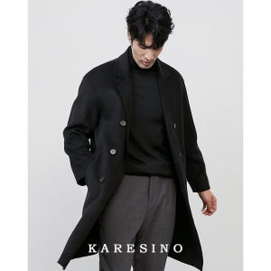 KARESINO High-Quality Pure Wool Mens Overcoat Double-Faced Woolen Coat Business Casual Style Standard Fit Winter Coat
