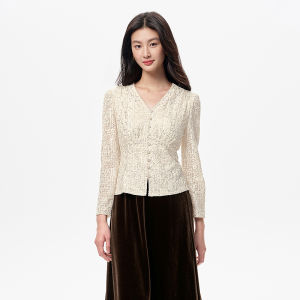 Koradior | Elegant French Style Sequined V-neck Blouse