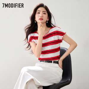 7.Modifier | Áo Thun Sọc Đối Chiếu Voan Rơi Dáng Rộng Thời Trang