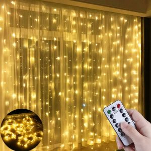 3x3M LED Curtain Lights Romantic Fairy Light Deepavali Decoration Lights String Bedroom Lighting USB Remote Control