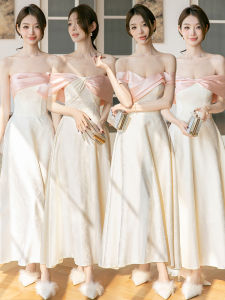 Champagne Color Satin Maids Dress 2025 New Winter High-End Feel Engagement Party Womens Skirt Group Order Bridal Gown A-Line Skirt