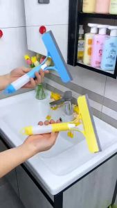 3 In 1 Window Cleaning Tool Glass Wiper Double-sides Household Clean Brush With Water Spray Bottle For Bathroom Mirror Car Glass