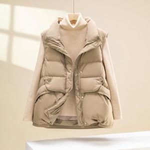 Womens down Cotton Jacket Vest Small Size Casual Sleeveless Coat Korean Style Autumn Winter Fashion Commute Pure Color
