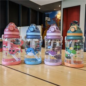 Bình nước học sinh bình nước trẻ em đi học kute nhựa PP+PC dung tích 380ml-700ml có nắp bật ống hút silicon tặng đây đeo thời trang  PAMA STORE BN02