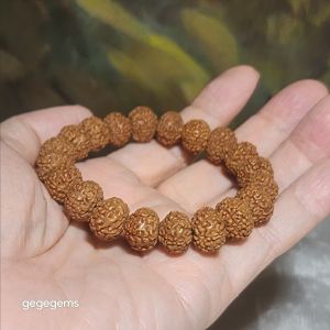12mm+ premium natural "Panlong" (Coiling Dragon) high density red skin 7 Mukhi (faces) small species Rudraksha bracelet 优质七瓣盘龙红皮铁籽小金刚菩提子手链