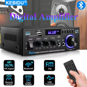KEBIDU Digital Audio Amplifier 80W Bluetooth Sound Amplifier 2 Channel HIFi Stereo Sound Amp FM Mic Input For Home Car Karaoke