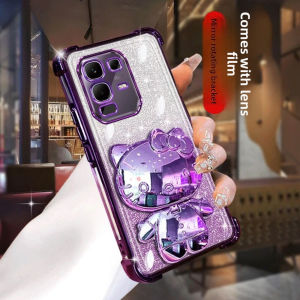 Sanrio | Glitter Mirror Hello Kitty Stand Phone Case for INFINIX Note 60 50 Pro Plus X S 40 SPARK 50 40 ProPlus Four Corner Protect Cover