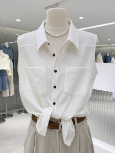 เสื้อเชิ้ตแขนกุดคอโปโลสไตล์ลำลองสำหรับผู้หญิงในช่วงฤดูร้อน ทรงหลวม น้ำหนักเบา ใส่สบาย ดีไซน์เรียบง่าย กระดุมแถวเดียว