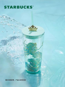 Starbuck Official Store Starbuck Cup 2022 Anniversary Ocean Mermaid Goddess Gradual เปลี่ยนสีขนาดใหญ่ความจุแก้วคู่ถ้วยฟาง Starbuck Tumbler Starbuck Mug