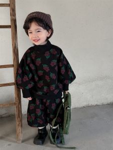 Áo Nỉ Dày Cổ Cao Lót Lông Cừu Mùa Xuân Cho Bé Trai Quần Nỉ Rộng Rãi Hai Mảnh Đồ Ngủ Thoải Mái Thoáng Khí