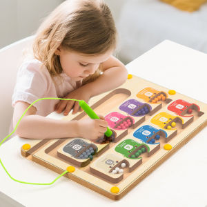 Montessori Magnetic Color Sorting Games Maze Board Pen Moving Bead Games Wooden Control Sensory Math enlightenment toys for Kids
