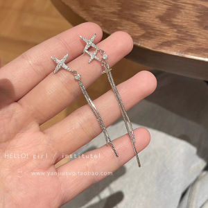 ต่างหูห้อยรูปดาวทรงกลมทรงกลวงแบบไม่สมมาตรสำหรับผู้หญิง ต่างหูแบบยาว ต่างหูแฟชั่น เครื่องประดับแฟชั่น