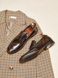 Summer Mens Slip-On Loafers round Toe British Style Business Formal Leather Shoes Comfortable Breathable Easy to Wear