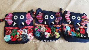 กระเป๋าสะพายไหล่เดี่ยวลายช้างไทยการ์ตูนเด็กกระเป๋าเดินทางขนาดเล็กพร้อมตัวตีนตุ๊กแกและซับในผ้าฝ้าย