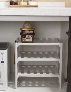 >SG Stock> Height Adjustable Under Sink Organizer Rack Countertop Organizer Rack Desktop Organizer Rack Kitchen Shelf Kitchen Rack Bathroom Organizers Rack Bathroom Storage Rack Kitchen Storage Rack Lid Holder Pan Holder Pot Storage Rack