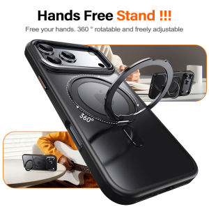 360 ° Rotating Magnetic Stand Phone Case For iPhone 17 Air 16 Pro Max Plus For MagSafe Translucent Matte Finish Hard Cover For iPhone 17 Pro Max Military Grade Shockproof Protective Casing With Ring Grip Bracket