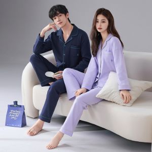 MiiOW | ชุดนอนคู่รักผ้าฝ้ายแขนยาวฤดูใบไม้ร่วง ชุดนอนผู้ชายฤดูใบไม้ผลิและฤดูใบไม้ร่วง ชุดอยู่บ้านลำลองสำหรับกลางแจ้ง ชุดนอนคู่รักผ้าฝ้ายแท้