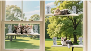 HATELI Giường cho mèo gấp gọn khung kim loại chắc chắn chịu lực tốt có thể giặt bằng máy võng không dây khung cửa sổ cho mèo và mèo con