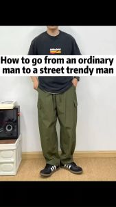 cargo pants for men side pocket Twill Elastic band army green pants casual hiphop trouser plain trendy pants