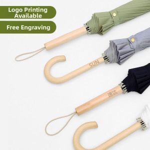 Custom Promotional Automatic Umbrella with Wooden Handle and 16 Ribs