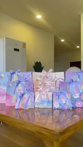 ถุงกระดาษลายภูเขาไฟฟูจิ ลายภาพวาดสีน้ำมัน ถูกหูหิ้ว ริบบิ้น