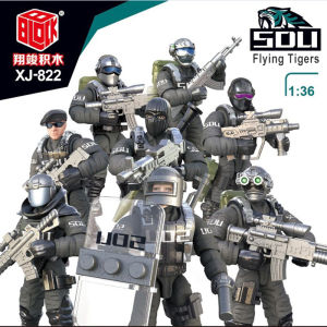 Special Police series Flying Tiger Team 1:36 scale model doll full joint movable soldier building blocks Toys for kids