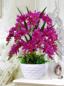 Lifelike Butterfly Orchid Artificial Flowers Set Plastic Potted Plants Home Living Room Dining Table Decoration Simple Style Mixed Silk Flowers