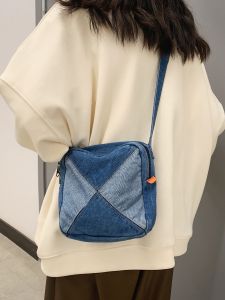 Retro Denim Bag One-Shoulder Crossboby Bag Womens Mini Bag Mobile Phone Bag Canvas Backpack Small Solid Color Square Bag Tide
