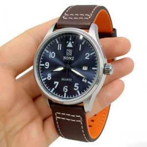 NDNZ Vintage Pilot Watch for Men 3Bar Water Resistant Leather Band Analog Quartz Wristwatch with Luminous Dial