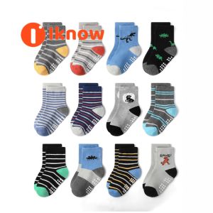 I know 12 pairs 2025 New Kids Cartoon Socks - Anti-Slip Breathable Mid-Calf Socks for Babies and Toddlers