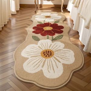 VIKAMA 3D Embossed Pink Flower Wavy Irregular Non Slip Bedside Runner Rug Sweet Bedroom Decor Floor Mat Home Decor