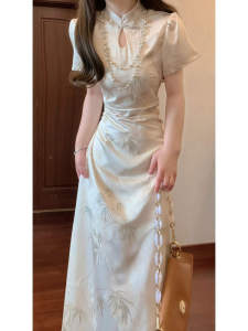 CHANGTONG | Traditional Chinese Style Aesthetic Unique Design Lace Print Long Dress