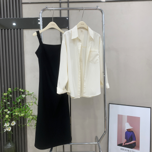 White Sun Protection Shirt Coat Thin Back Split Womens Summer Spring Two-Piece Set Strapless Dress Korean Style Loose Fit