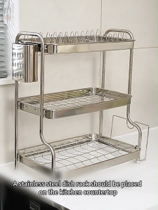 ICIC 2/3 Tiers 304 Stainless Steel Dish Rack Dish-Drainer Rack Chopping Board Storage Kitchen Drain Storage Rack Dish Drainer