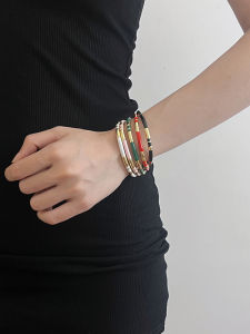 French Designer Model Retro Contrast Color Enamel Open-Ended Bracelet Light Luxury Minority Exquisite Fancy Twin Bracelet for Women