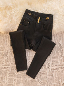 High Waist Fleece Lined Womens Jeans Slim Fit Elastic Black Pencil Pants Casual Cotton Stretch Denim Spring Autumn Winter