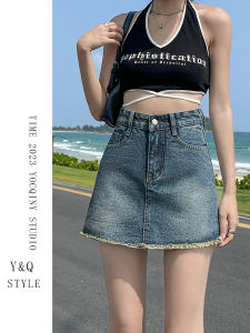 สูง เอว ทรงเอ กระโปรงมินิ ผู้หญิง ยีนส์กันแสง ขอบรุ่ย ชายเสื้อ ฤดูใบไม้ผลิ ฤดูร้อน สินค้าใหม่ ผ้าฝ้าย Blend ลำลอง กระโปรง