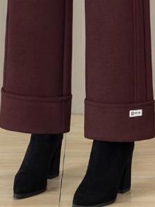 Angola Red Wide Leg Pants Womens Thickened Fleece Lined Soft Woolen Pants Loose Slimming High Waist Straight Cut Commute Style