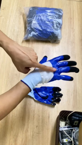 Combo 12 đôi găng tay lao động phủ cao su màu xanh đen găng tay làm vườn bảo hộ lao động bao tay chống mài mòn