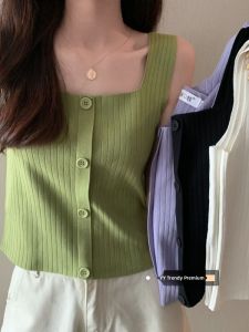 French Style Short Knitted Vest Womens Inner Wear Sleeveless Chic Top Summer Casual Fashion Minimalist Design Inner Match