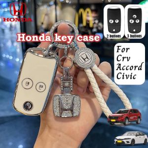 เคสกุญแจฮอนด้าสำหรับ2/3ปุ่มเคสกุญแจเชือกผูกถัก Honda Crv/accord/civic TPU Key Keychain