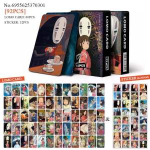 [Lomo Spirited Away] Bộ 60 Lomo Card + 32 Sticker Vô Diện No Face Vùng Đất Linh Hồn Ghibli Anime 92PCS Giấy Cứng Cao Cấp In HD Màu Sắc Rõ Nét Haku Chihiro