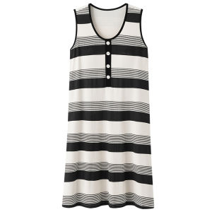 MiiOW | Cat Woman Sleepwear Long Sleeveless Striped Casual Home Wear Youth Polyester Fiber 5% Spandex Round Neck Pullover Dress