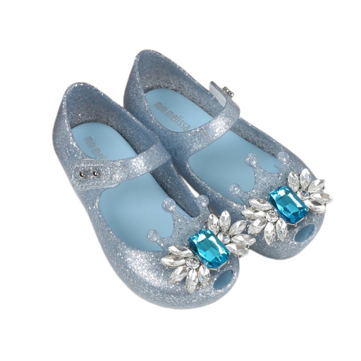 2022 Melissa Mini shoes Official Store Ballet Flats Jelly Shoes Crown diamond decorations Girls Sandals Kids Fish Mouth Shoes
