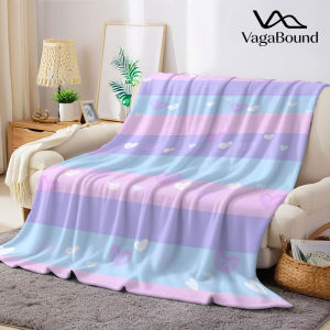 Pastel Stripe Heart Sketch Flannel Blanket Warm Soft Halloween Christmas Decorative Couch Warm Cozy All-Season Gift